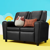 Keezi Kids Recliner Chair Double PU Leather Sofa Lounge Couch Armchair Black - Close-Up Angle