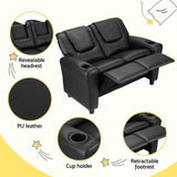 Keezi Kids Recliner Chair Double PU Leather Sofa Lounge Couch Armchair Black - Rear View