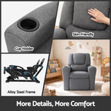 Keezi Kids Recliner Chair Grey Linen Soft Sofa Lounge Couch Children Armchair - Close-Up Angle