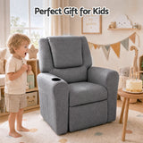 Keezi Kids Recliner Chair Grey Linen Soft Sofa Lounge Couch Children Armchair - Low Angle