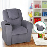 Keezi Kids Recliner Chair Linen Soft Sofa Lounge Couch Children Armchair Grey - Rear View