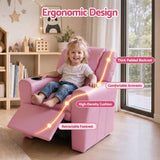 Keezi Kids Recliner Chair Pink PU Leather Sofa Lounge Couch Children Armchair - 45-Degree Angle