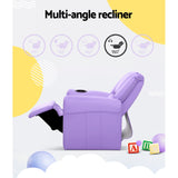 Keezi Kids Recliner Chair Purple PU Leather Sofa Lounge Couch Children Armchair - 45-Degree Angle