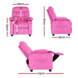 Keezi Kids Recliner Chair Pink Velvet Sofa Lounge Couch Children Charis Armchair - Front View