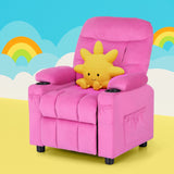 Keezi Kids Recliner Chair Pink Velvet Sofa Lounge Couch Children Charis Armchair - Close-Up Angle
