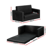 Keezi Kids Sofa 2 Seater Children Flip Open Couch PU Leather Armchair Black - Front View