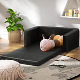 Keezi Kids Sofa 2 Seater Children Flip Open Couch PU Leather Armchair Black - Low Angle