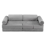 Keezi 12PCS Modular Kids Play Couch Foam Sofa Set with Removable Washable Cover Grey Playroom - Front View