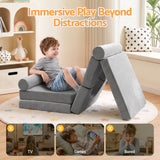 Keezi 12PCS Modular Kids Play Couch Foam Sofa Set with Removable Washable Cover Grey Playroom - 45-Degree Angle