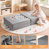 Keezi 12PCS Modular Kids Play Couch Foam Sofa Set with Removable Washable Cover Grey Playroom - Rear View