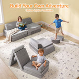 Keezi 12PCS Modular Kids Play Couch Foam Sofa Set with Removable Washable Cover Grey Playroom - Close-Up Angle