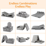 Keezi 12PCS Modular Kids Play Couch Foam Sofa Set with Removable Washable Cover Grey Playroom - Low Angle