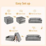 Keezi 12PCS Modular Kids Play Couch Foam Sofa Set with Removable Washable Cover Grey Playroom - Extra Image