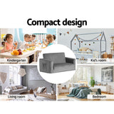 Keezi Kids Sofa 2 Seater Children Flip Open Couch Velvet Armchair Grey - Close-Up Angle