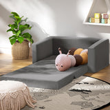Keezi Kids Sofa 2 Seater Children Flip Open Couch Velvet Armchair Grey - Low Angle