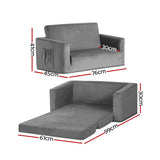 Keezi Kids Sofa 2 Seater Children Flip Open Couch Velvet Armchair Grey - Front View