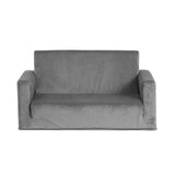 Keezi Kids Sofa 2 Seater Children Flip Open Couch Velvet Armchair Grey - Side View