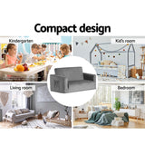 Keezi Kids Sofa 2 Seater Children Flip Open Couch Velvet Armchair Grey - Rear View