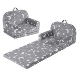 Keezi Kids 2-in-1 Fold Out Sofa Bed with Removable Washable Cover, Carry Handle, Storage Pocket, Glow in the Dark, Grey - Front View
