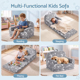 Keezi Kids 2-in-1 Fold Out Sofa Bed with Removable Washable Cover, Carry Handle, Storage Pocket, Glow in the Dark, Grey - Rear View