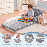 Keezi Kids 2-in-1 Fold Out Sofa Bed with Removable Washable Cover, Carry Handle, Storage Pocket, Glow in the Dark, Grey - Low Angle