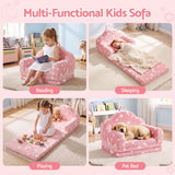 Keezi Kids 2-in-1 Fold Out Sofa Bed with Removable Washable Cover, Carry Handle, Storage Pocket, Glow in the Dark, Pink - Rear View