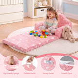 Keezi Kids 2-in-1 Fold Out Sofa Bed with Removable Washable Cover, Carry Handle, Storage Pocket, Glow in the Dark, Pink - Low Angle