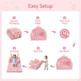 Keezi Kids 2-in-1 Fold Out Sofa Bed with Removable Washable Cover, Carry Handle, Storage Pocket, Glow in the Dark, Pink - Extra Image