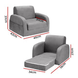 Keezi Kids Sofa 2 Seater Children Flip Open Couch Lounger Armchair Soft Grey - Front View