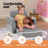 Keezi Kids Sofa 2 Seater Children Flip Open Couch Lounger Armchair Soft Grey - Top-Down View