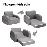 Keezi Kids Sofa 2 Seater Children Flip Open Couch Lounger Armchair Soft Grey - 45-Degree Angle