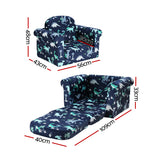 Keezi Kids Sofa 1 Seater Children Flip Open Couch Lounger Armchair Dinosaur Navy - Front View