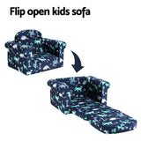 Keezi Kids Sofa 1 Seater Children Flip Open Couch Lounger Armchair Dinosaur Navy - 45-Degree Angle