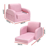 Keezi Kids Sofa 1 Seater Children Flip Open Couch Lounger Armchair Soft Pink - Front View
