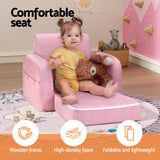 Keezi Kids Sofa 1 Seater Children Flip Open Couch Lounger Armchair Soft Pink - Top-Down View