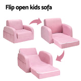 Keezi Kids Sofa 1 Seater Children Flip Open Couch Lounger Armchair Soft Pink - 45-Degree Angle