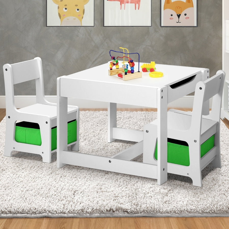 Oikiture Kids Table and Chair Set with Storage Box Wooden