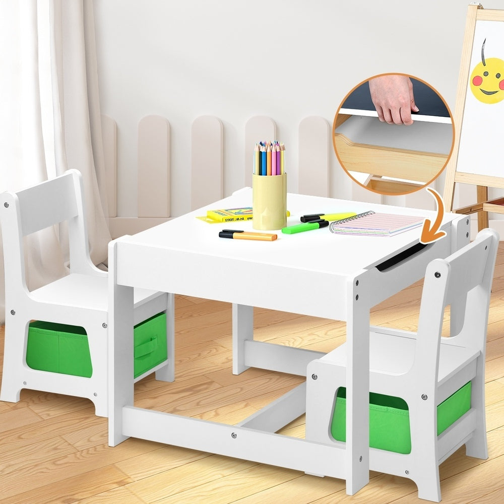 Oikiture Kids Table and Chair Set with Storage Box Wooden