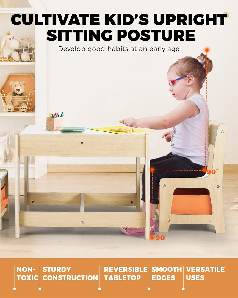 Oikiture Kids Table and Chairs Set with Toys Storage Box