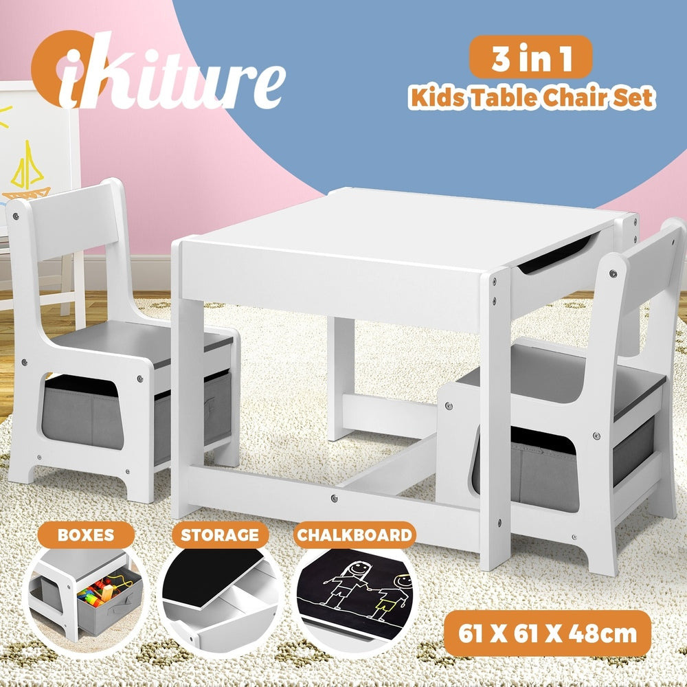 Oikiture Kids Table and Chairs Set with Toys Storage Box Grey