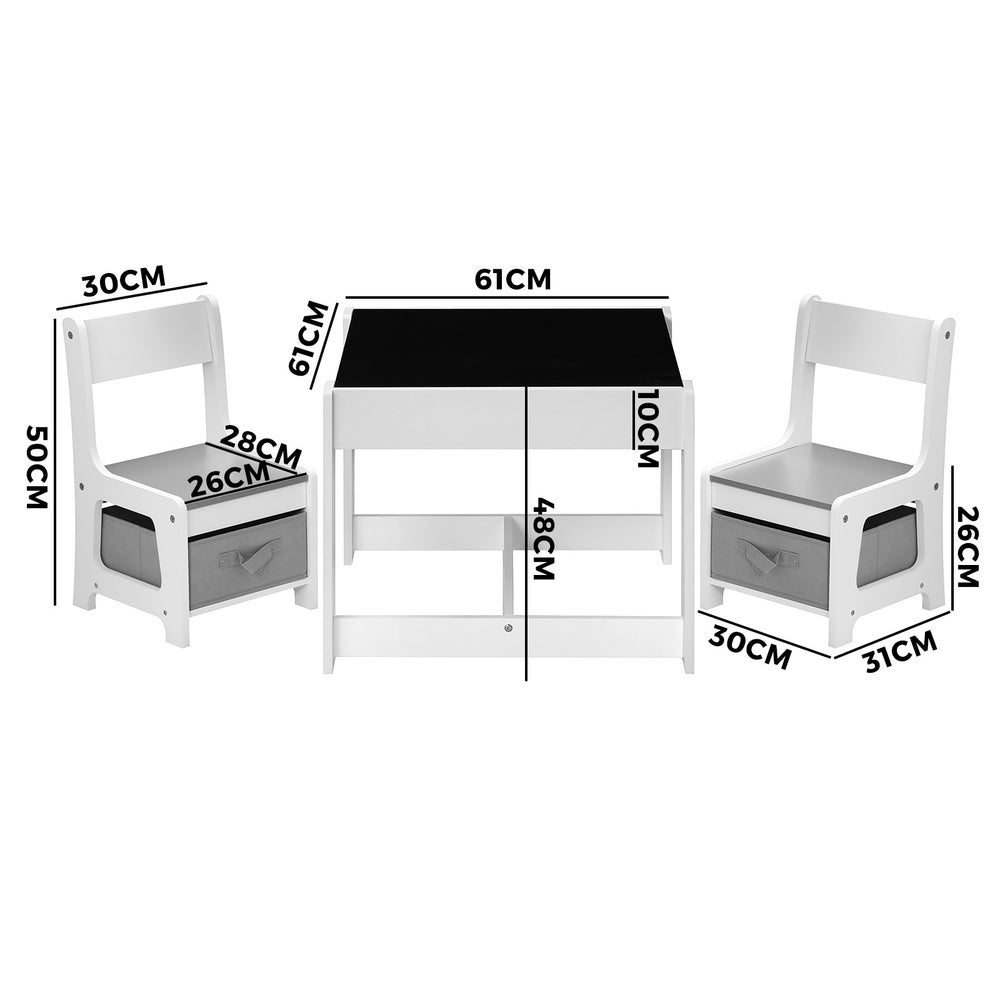 Oikiture Kids Table and Chairs Set with Toys Storage Box Grey