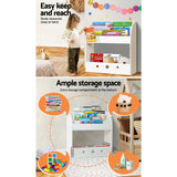 Keezi 3 Tiers Kids Bookshelf Magazine Shelf Organiser Bookcase Display White - Rear View