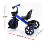RIGO Tricycle Bike, Kids Bike with 3 wheels, basket Carbon Steel 68cm Blue - Front View