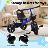 RIGO Tricycle Bike, Kids Bike with 3 wheels, basket Carbon Steel 68cm Blue - 45-Degree Angle