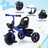 RIGO Tricycle Bike, Kids Bike with 3 wheels, basket Carbon Steel 68cm Blue - Close-Up Angle