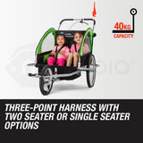 Tag-along Kids Bike Trailer Bicycle Pram Stroller Children Jogger Green - Top-Down View