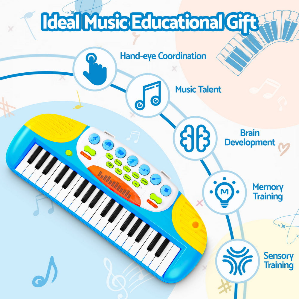 Keezi Kids Piano Keyboard 37 Keys Electronic Musical Instrument Set w/ Stool Microphone