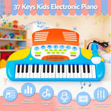 Keezi Kids Piano Keyboard 37 Keys Electronic Musical Instrument Set w/ Stool Microphone - 45-Degree Angle