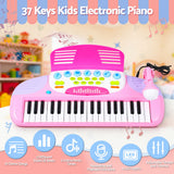 Keezi Kids Piano Keyboard 37 Keys Electronic Musical Instrument Set w/ Stool Microphone - 45-Degree Angle