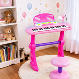 Keezi Kids Piano Keyboard 37 Keys Electronic Musical Instrument Set w/ Stool Microphone - Close-Up Angle